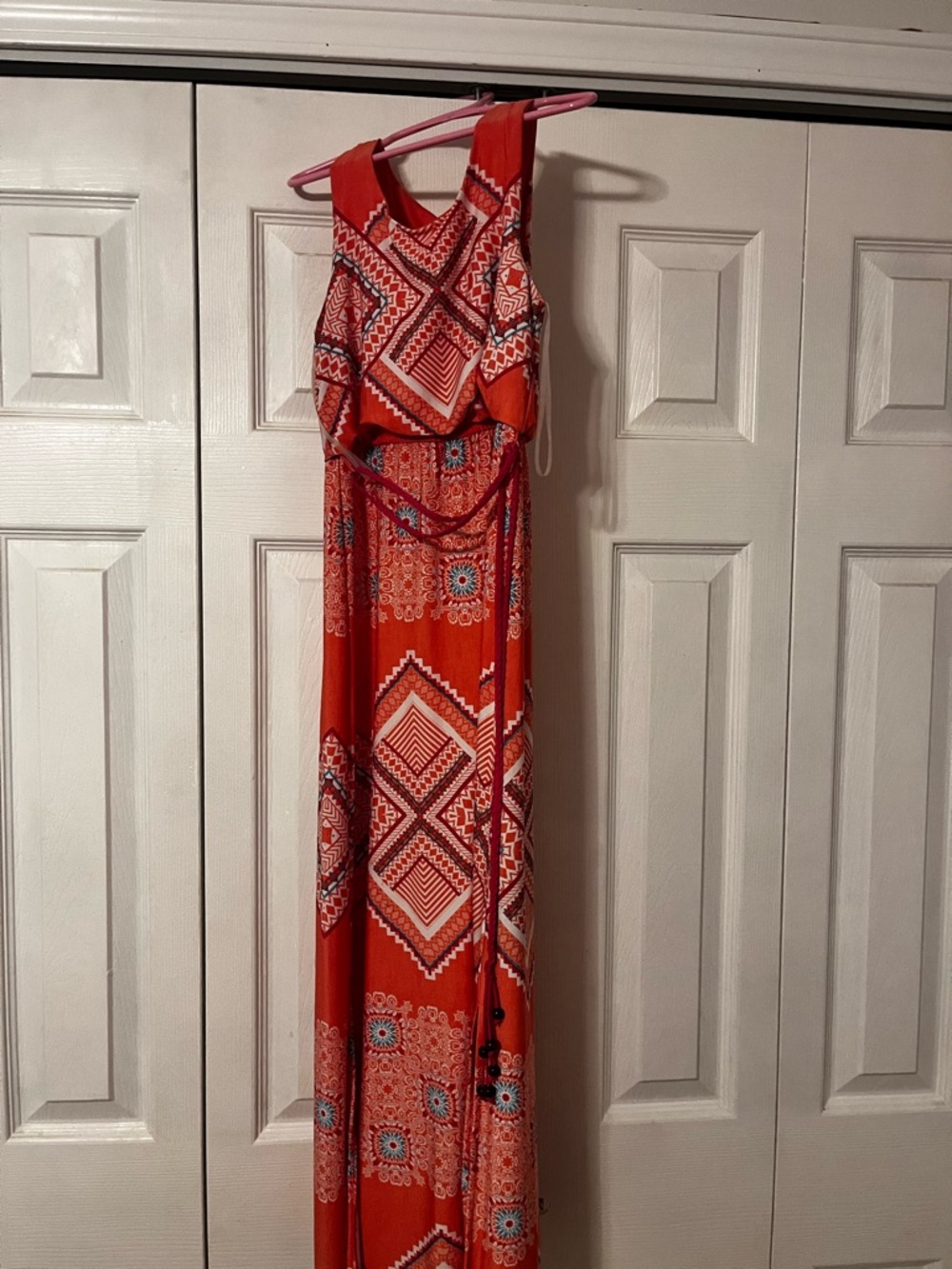 Three Hearts Red Geometric Sleeveless Maxi Dress